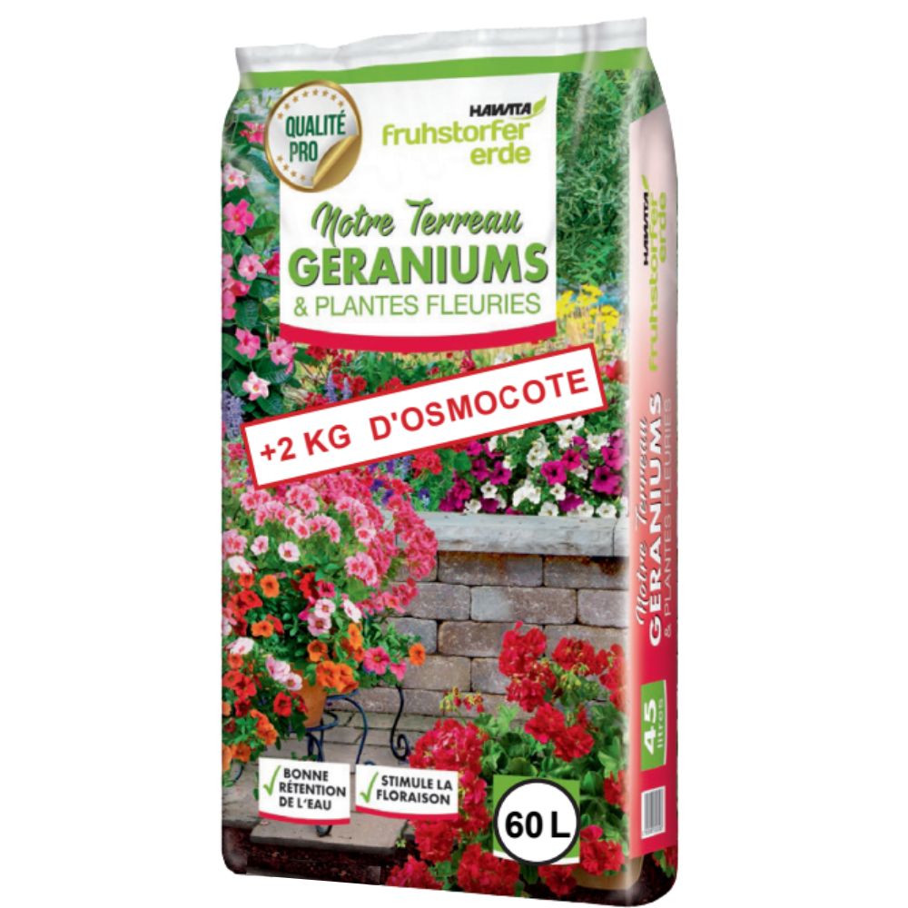 TERREAU GERANIUM 60 L + 2KG OSMOCOTE